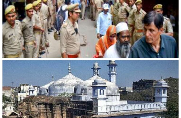 Heavy Security personnel outside the court during hearing of the Gyanvapi mosque survey case