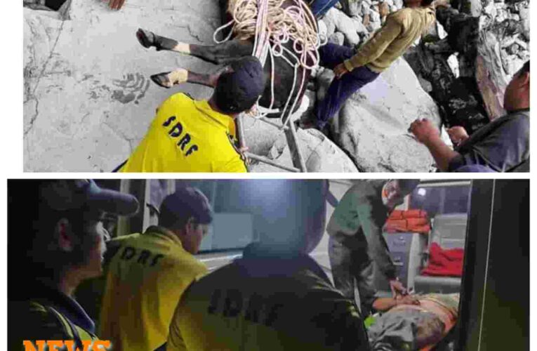 Rescue and giving first aid to the cow by SDRF & the injured person was taken out of the ditch and sent to the hospital through ambulance.