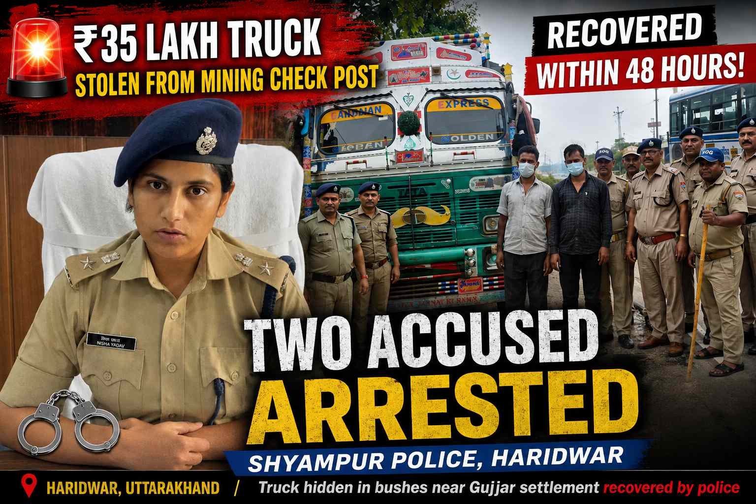 ₹35 Lakh Truck Stolen from Mining Check Post Recovered Within 48 Hours | Two Arrested Haridwar, 1 1009118185